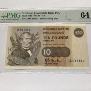 Clydesdale Bank PLC £10, David Livingstone Portrait with Slaves to Reverse, PMG Slabbed 64 UNC